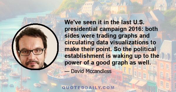 We've seen it in the last U.S. presidential campaign 2016: both sides were trading graphs and circulating data visualizations to make their point. So the political establishment is waking up to the power of a good graph 