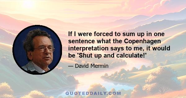 If I were forced to sum up in one sentence what the Copenhagen interpretation says to me, it would be 'Shut up and calculate!'