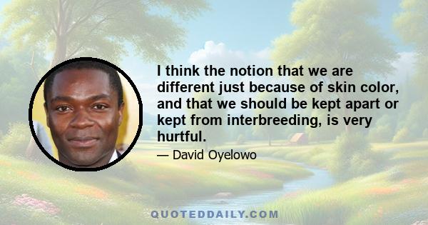 I think the notion that we are different just because of skin color, and that we should be kept apart or kept from interbreeding, is very hurtful.