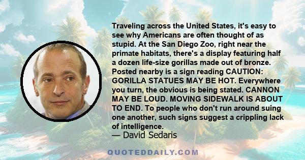 Traveling across the United States, it's easy to see why Americans are often thought of as stupid. At the San Diego Zoo, right near the primate habitats, there's a display featuring half a dozen life-size gorillas made