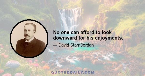 No one can afford to look downward for his enjoyments.