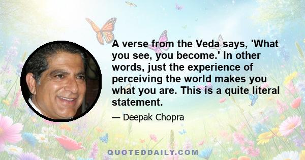 A verse from the Veda says, 'What you see, you become.' In other words, just the experience of perceiving the world makes you what you are. This is a quite literal statement.