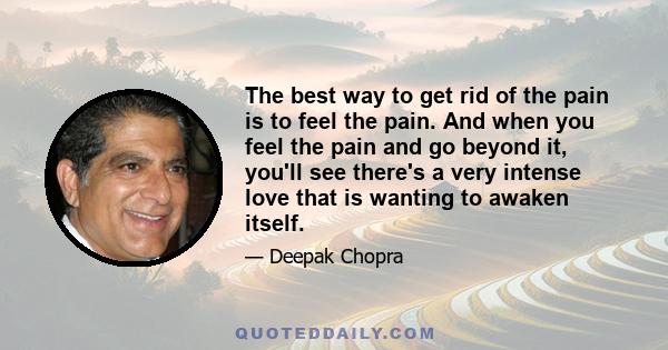 The best way to get rid of the pain is to feel the pain. And when you feel the pain and go beyond it, you'll see there's a very intense love that is wanting to awaken itself.