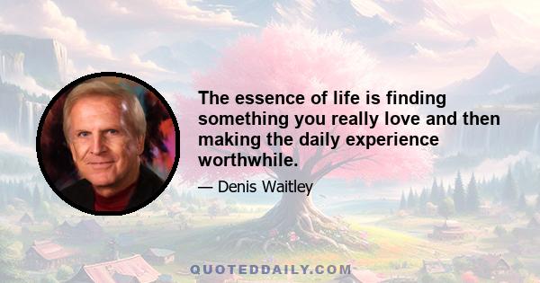 The essence of life is finding something you really love and then making the daily experience worthwhile.