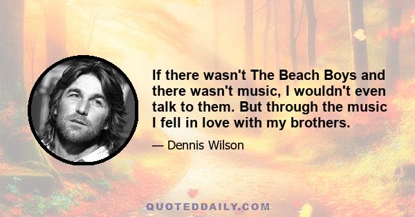 If there wasn't The Beach Boys and there wasn't music, I wouldn't even talk to them. But through the music I fell in love with my brothers.