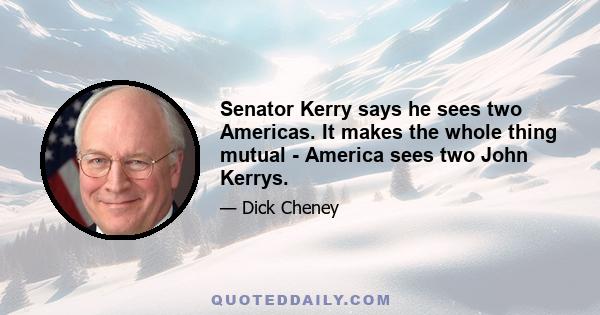 Senator Kerry says he sees two Americas. It makes the whole thing mutual - America sees two John Kerrys.