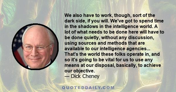 We also have to work, though, sort of the dark side, if you will. We've got to spend time in the shadows in the intelligence world. A lot of what needs to be done here will have to be done quietly, without any