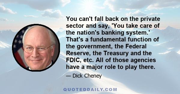 You can't fall back on the private sector and say, 'You take care of the nation's banking system.' That's a fundamental function of the government, the Federal Reserve, the Treasury and the FDIC, etc. All of those