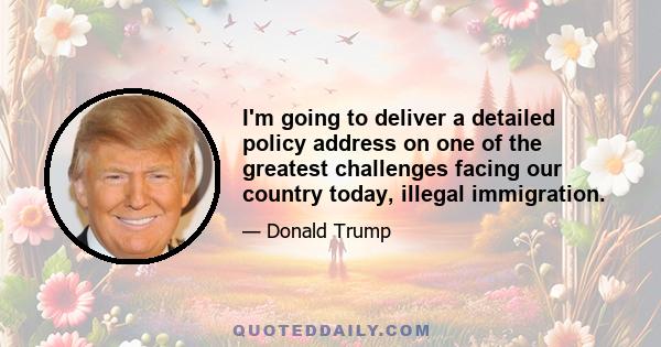 I'm going to deliver a detailed policy address on one of the greatest challenges facing our country today, illegal immigration.