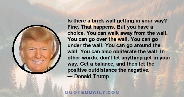 Is there a brick wall getting in your way? Fine. That happens. But you have a choice. You can walk away from the wall. You can go over the wall. You can go under the wall. You can go around the wall. You can also