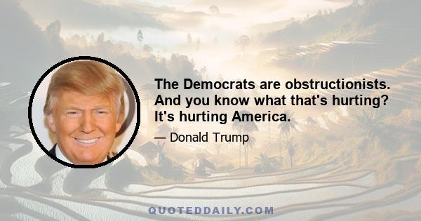 The Democrats are obstructionists. And you know what that's hurting? It's hurting America.