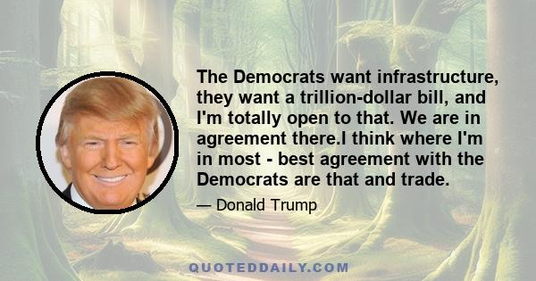 The Democrats want infrastructure, they want a trillion-dollar bill, and I'm totally open to that. We are in agreement there.I think where I'm in most - best agreement with the Democrats are that and trade.