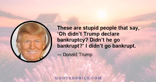 These are stupid people that say, ‘Oh didn’t Trump declare bankruptcy? Didn’t he go bankrupt?’ I didn’t go bankrupt.