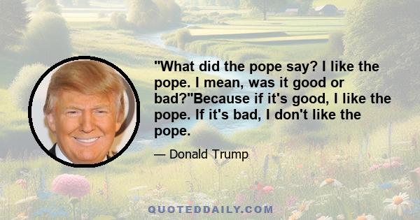 What did the pope say? I like the pope. I mean, was it good or bad?Because if it's good, I like the pope. If it's bad, I don't like the pope.