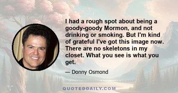 I had a rough spot about being a goody-goody Mormon, and not drinking or smoking. But I'm kind of grateful I've got this image now. There are no skeletons in my closet. What you see is what you get.