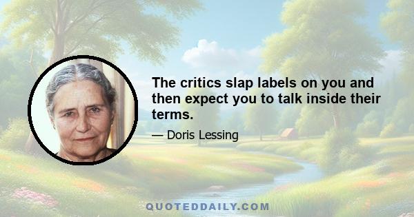 The critics slap labels on you and then expect you to talk inside their terms.