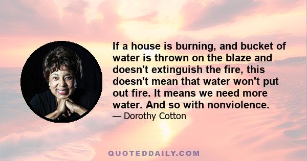 If a house is burning, and bucket of water is thrown on the blaze and doesn't extinguish the fire, this doesn't mean that water won't put out fire. It means we need more water. And so with nonviolence.