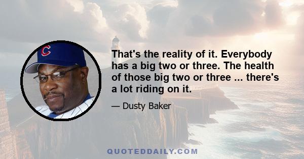 That's the reality of it. Everybody has a big two or three. The health of those big two or three ... there's a lot riding on it.