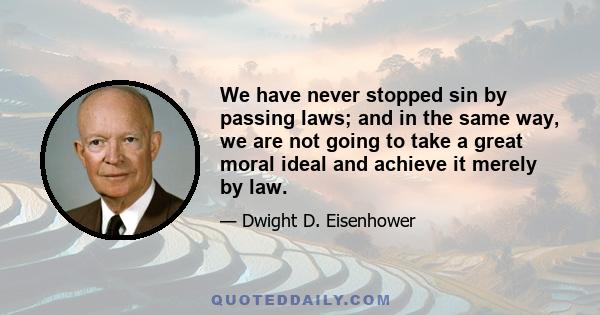 We have never stopped sin by passing laws; and in the same way, we are not going to take a great moral ideal and achieve it merely by law.