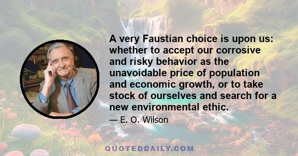 A very Faustian choice is upon us: whether to accept our corrosive and risky behavior as the unavoidable price of population and economic growth, or to take stock of ourselves and search for a new environmental ethic.