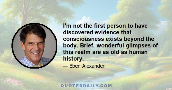 I'm not the first person to have discovered evidence that consciousness exists beyond the body. Brief, wonderful glimpses of this realm are as old as human history.