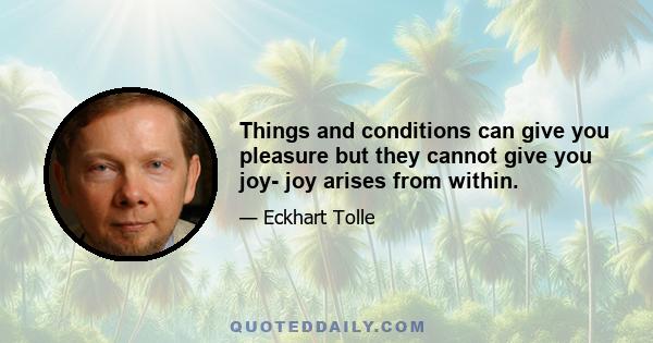 Things and conditions can give you pleasure but they cannot give you joy- joy arises from within.