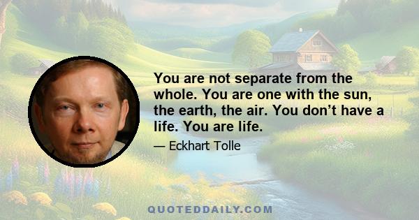 You are not separate from the whole. You are one with the sun, the earth, the air. You don’t have a life. You are life.