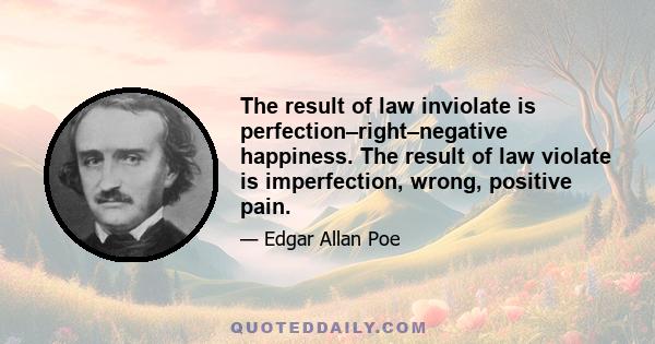 The result of law inviolate is perfection–right–negative happiness. The result of law violate is imperfection, wrong, positive pain.