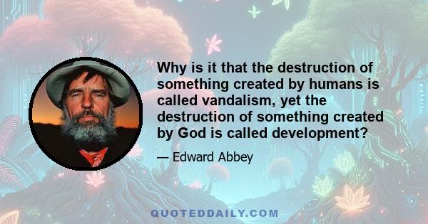 Why is it that the destruction of something created by humans is called vandalism, yet the destruction of something created by God is called development?