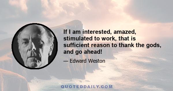 If I am interested, amazed, stimulated to work, that is sufficient reason to thank the gods, and go ahead!