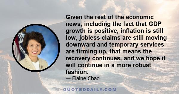 Given the rest of the economic news, including the fact that GDP growth is positive, inflation is still low, jobless claims are still moving downward and temporary services are firming up, that means the recovery