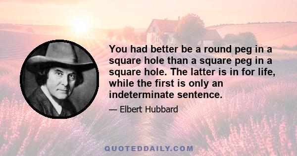 You had better be a round peg in a square hole than a square peg in a square hole. The latter is in for life, while the first is only an indeterminate sentence.