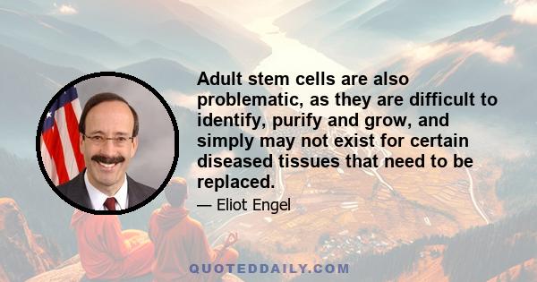 Adult stem cells are also problematic, as they are difficult to identify, purify and grow, and simply may not exist for certain diseased tissues that need to be replaced.