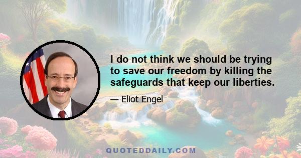 I do not think we should be trying to save our freedom by killing the safeguards that keep our liberties.