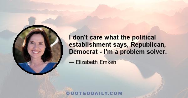 I don't care what the political establishment says, Republican, Democrat - I'm a problem solver.