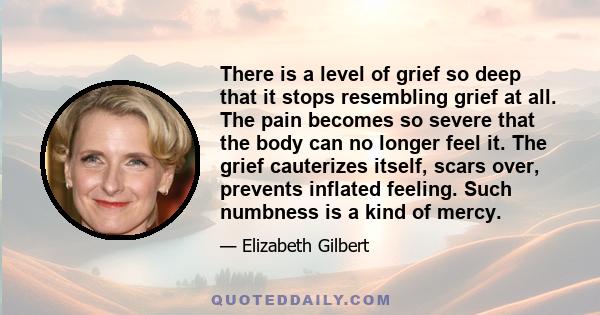 There is a level of grief so deep that it stops resembling grief at all. The pain becomes so severe that the body can no longer feel it. The grief cauterizes itself, scars over, prevents inflated feeling. Such numbness