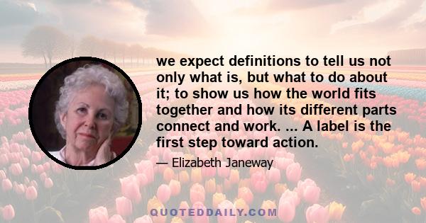 we expect definitions to tell us not only what is, but what to do about it; to show us how the world fits together and how its different parts connect and work. ... A label is the first step toward action.