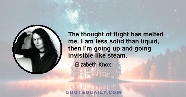 The thought of flight has melted me, I am less solid than liquid, then I'm going up and going invisible like steam.