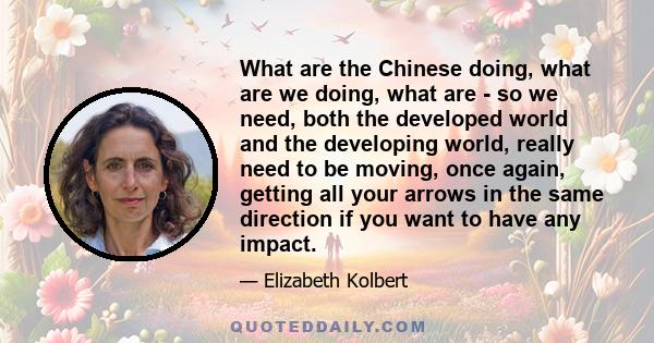 What are the Chinese doing, what are we doing, what are - so we need, both the developed world and the developing world, really need to be moving, once again, getting all your arrows in the same direction if you want to 