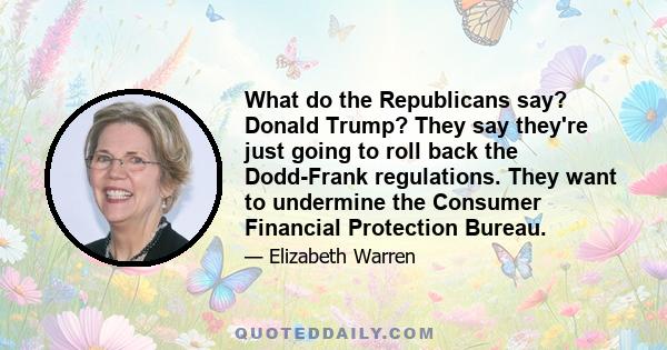 What do the Republicans say? Donald Trump? They say they're just going to roll back the Dodd-Frank regulations. They want to undermine the Consumer Financial Protection Bureau.