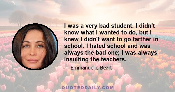 I was a very bad student. I didn't know what I wanted to do, but I knew I didn't want to go farther in school. I hated school and was always the bad one; I was always insulting the teachers.