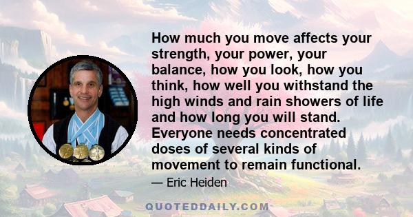 How much you move affects your strength, your power, your balance, how you look, how you think, how well you withstand the high winds and rain showers of life and how long you will stand. Everyone needs concentrated