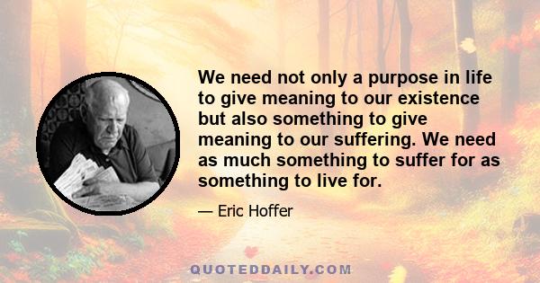 We need not only a purpose in life to give meaning to our existence but also something to give meaning to our suffering. We need as much something to suffer for as something to live for.