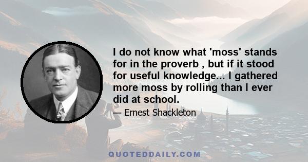 I do not know what 'moss' stands for in the proverb , but if it stood for useful knowledge... I gathered more moss by rolling than I ever did at school.