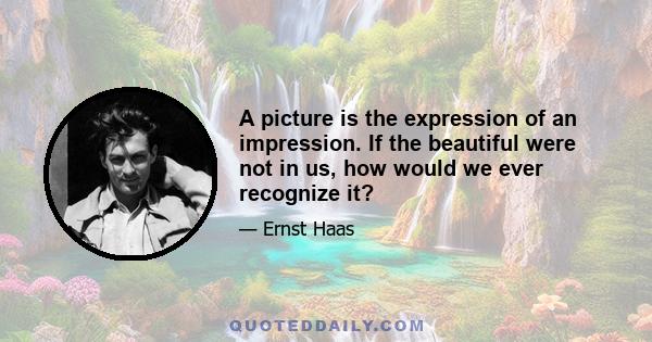 A picture is the expression of an impression. If the beautiful were not in us, how would we ever recognize it?