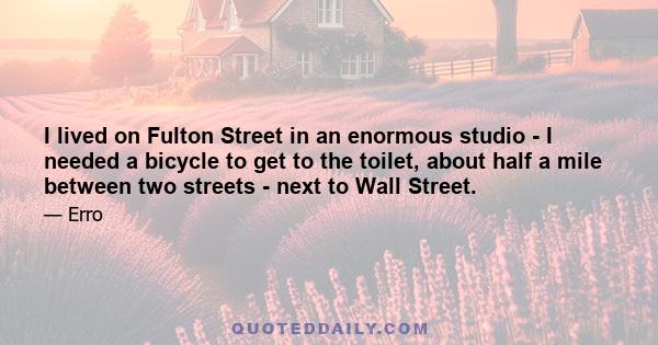 I lived on Fulton Street in an enormous studio - I needed a bicycle to get to the toilet, about half a mile between two streets - next to Wall Street.