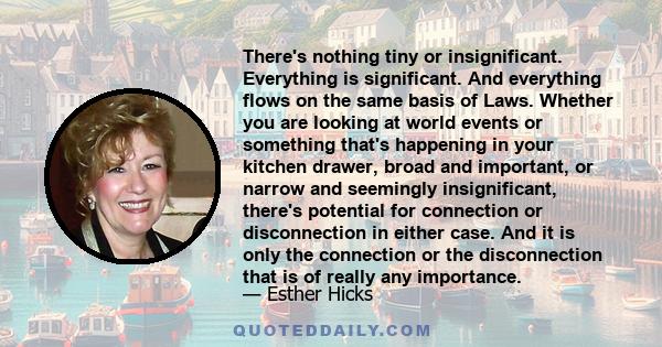 There's nothing tiny or insignificant. Everything is significant. And everything flows on the same basis of Laws. Whether you are looking at world events or something that's happening in your kitchen drawer, broad and