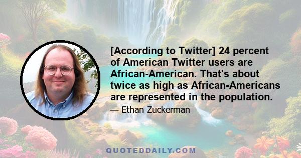 [According to Twitter] 24 percent of American Twitter users are African-American. That's about twice as high as African-Americans are represented in the population.