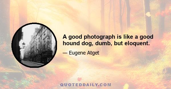 A good photograph is like a good hound dog, dumb, but eloquent.