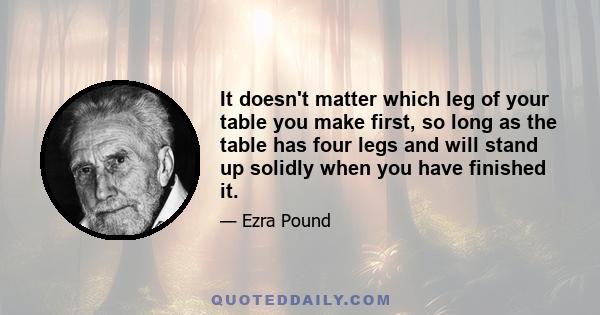 It doesn't matter which leg of your table you make first, so long as the table has four legs and will stand up solidly when you have finished it.